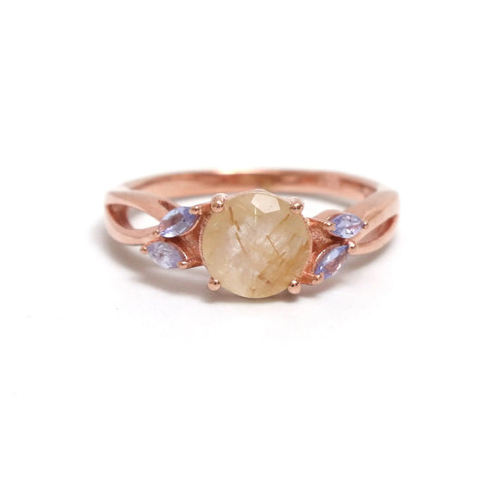 Unique Golden Rutile Quartz Solitaire Ring-Tanzanite Engagement Ring-631 PILWALS