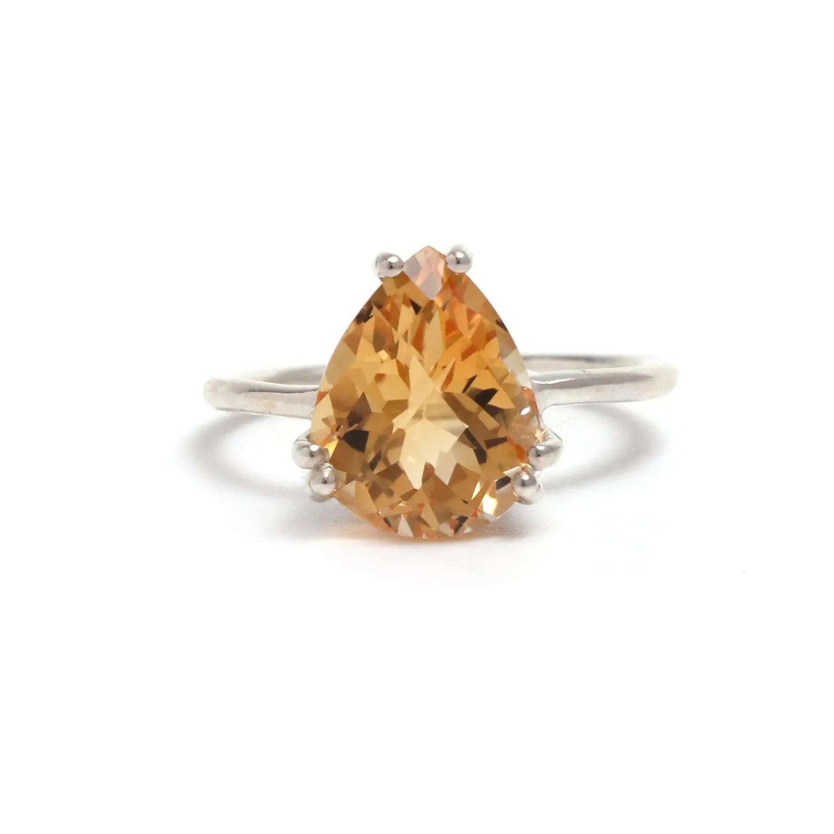 Stunning Gold Citrine Solitaire Ring-Unique Faceted Checker Cut Citrine Ring-712 PILWALS