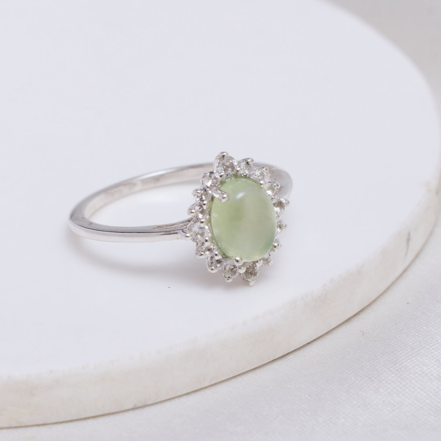 Natural Prehnite Ring Set, Delicate Prehnite Halo Stone Ring-739 PILWALS