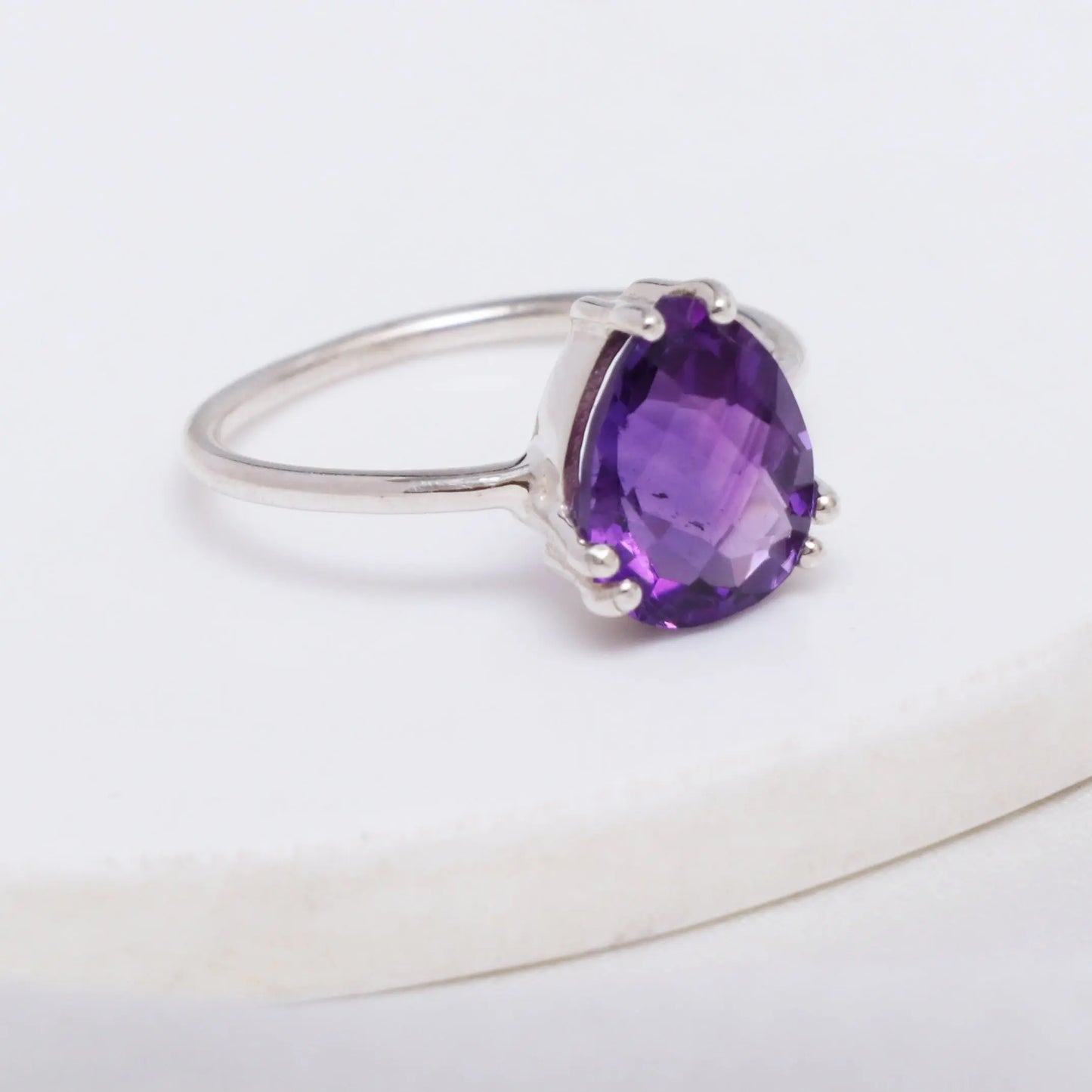 Design Amethyst Solitaire Ring, Amethyst Birthstone Ring-712 PILWALS