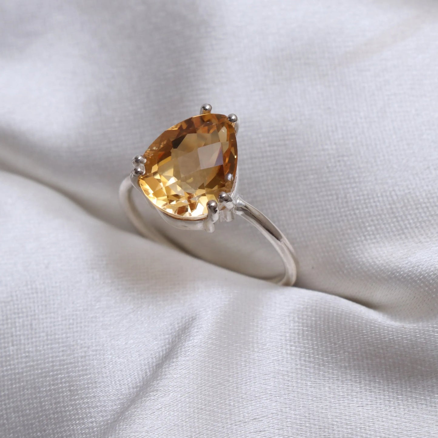 Stunning Gold Citrine Solitaire Ring-Unique Faceted Checker Cut Citrine Ring-712 PILWALS