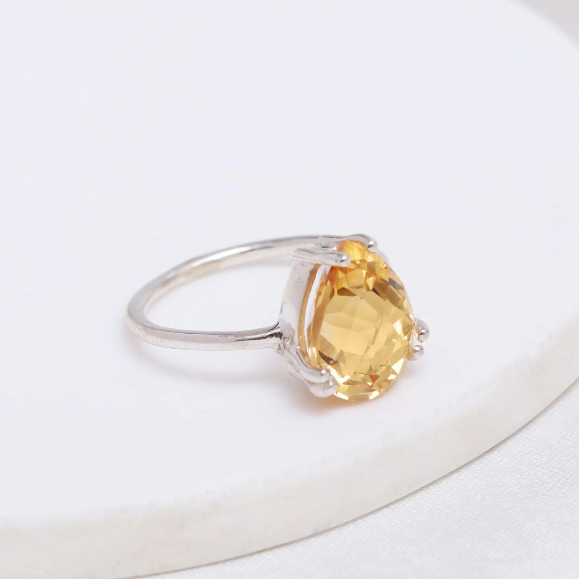 Stunning Gold Citrine Solitaire Ring-Unique Faceted Checker Cut Citrine Ring-712 PILWALS