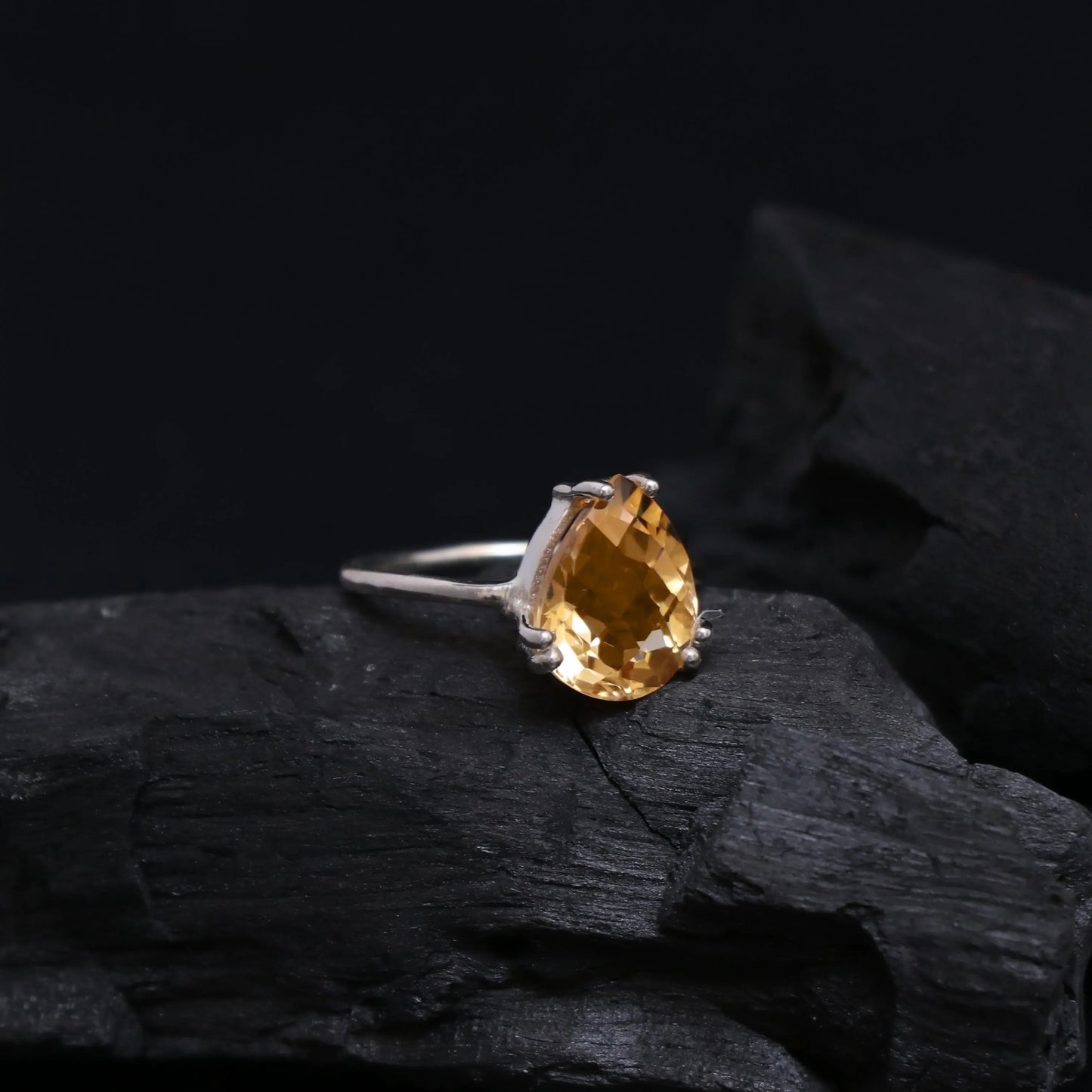 Stunning Gold Citrine Solitaire Ring-Unique Faceted Checker Cut Citrine Ring-712 PILWALS