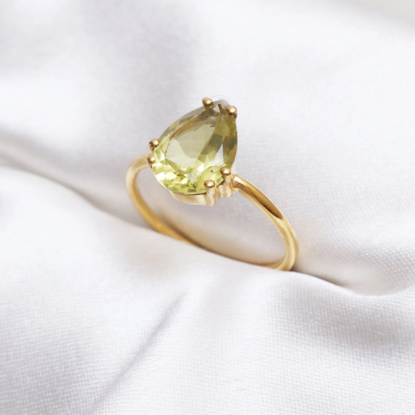 Unique Lemon Quartz Solitaire Ring, Natural Golden Vintage Ring-712 PILWALS