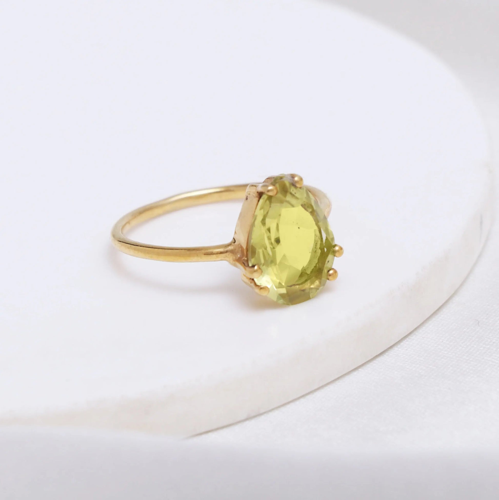 Unique Lemon Quartz Solitaire Ring, Natural Golden Vintage Ring-712 PILWALS