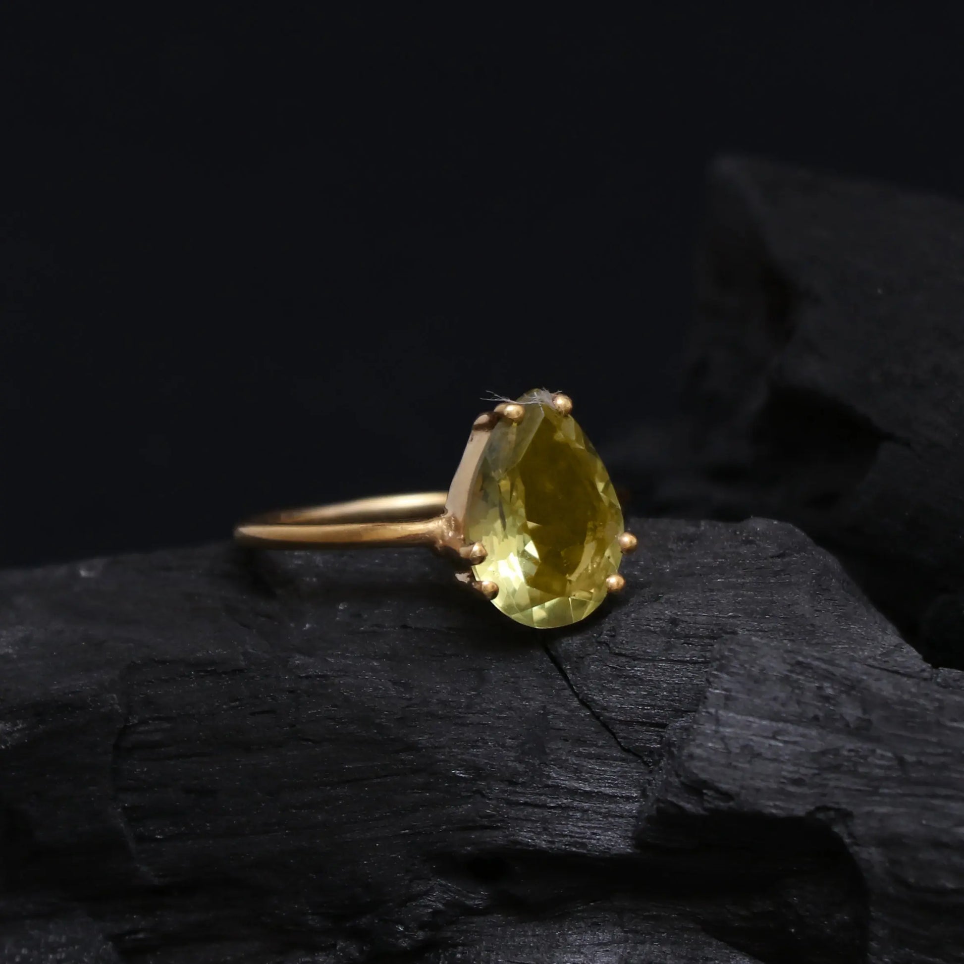 Unique Lemon Quartz Solitaire Ring, Natural Golden Vintage Ring-712 PILWALS