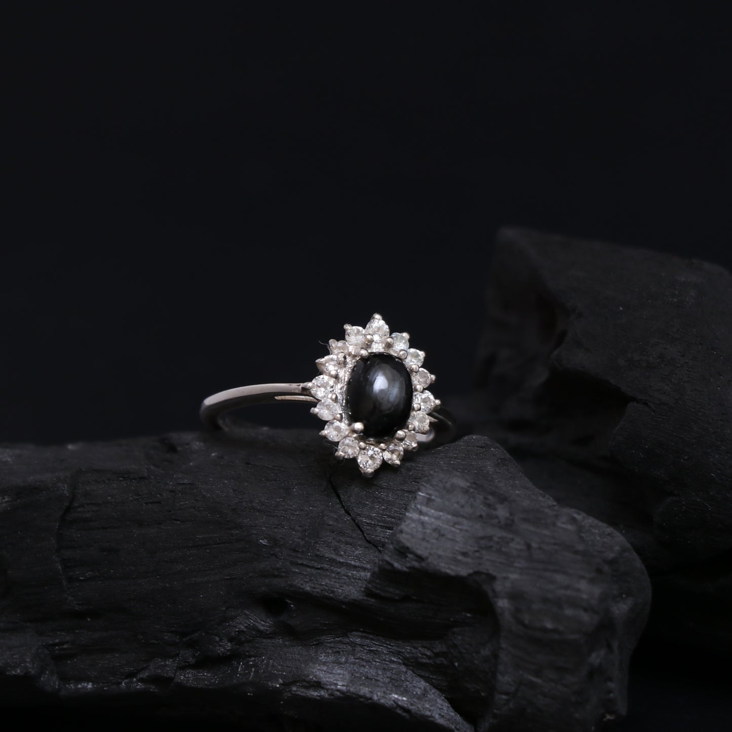 Black Spinel Gemstone Ring, Unique Design Cluster Ring-739 PILWALS