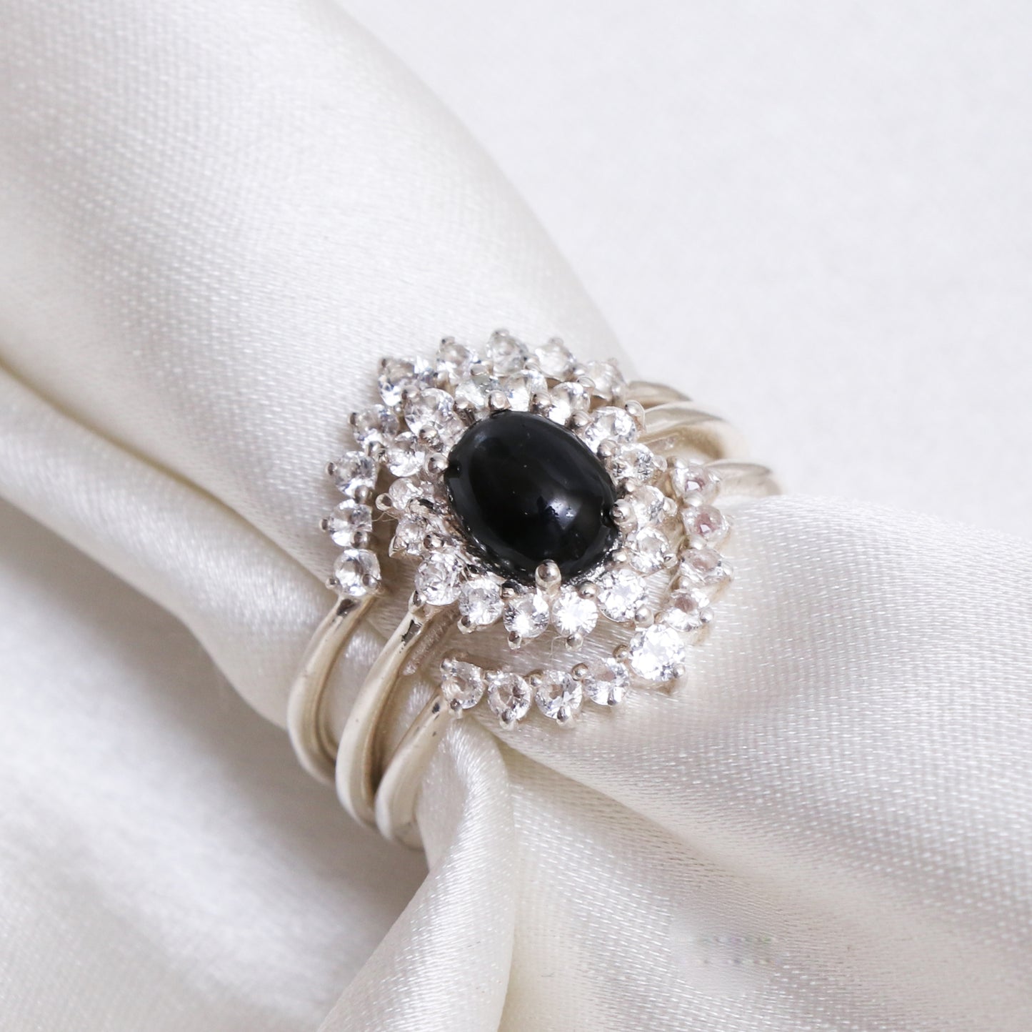 Black Spinel Gemstone Ring, Unique Design Cluster Ring-739 PILWALS