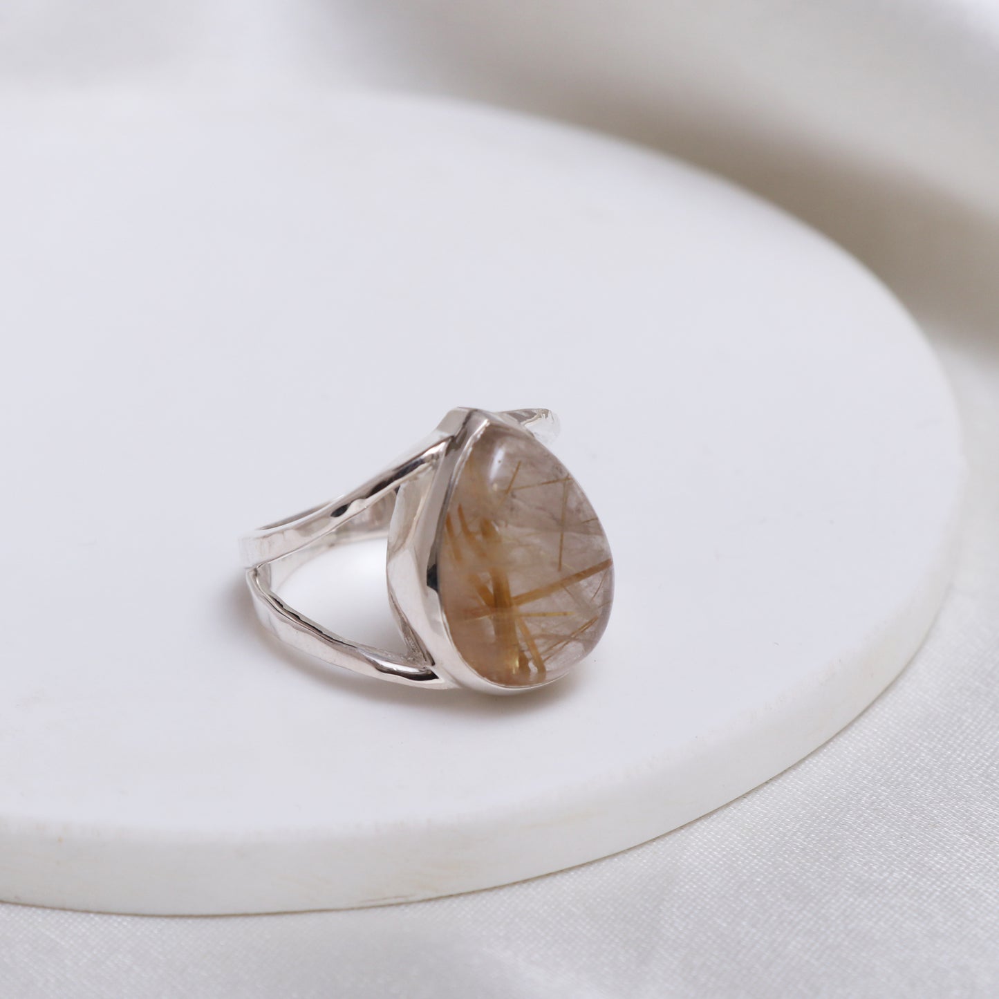 Golden Rutile Gemstone Boho Ring-Rutile Quartz Statement Ring-1020 PILWALS