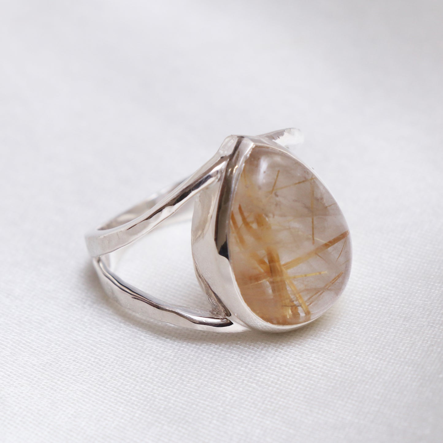 Golden Rutile Gemstone Boho Ring-Rutile Quartz Statement Ring-1020 PILWALS