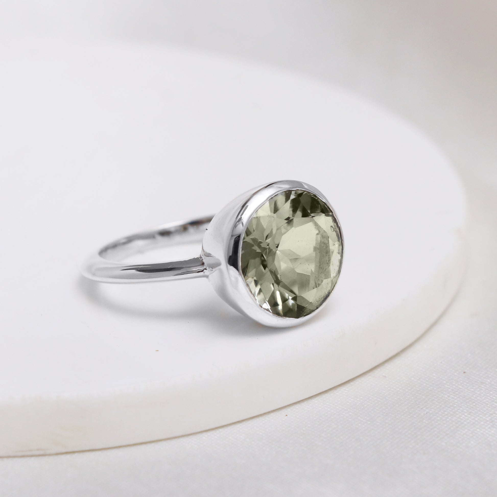 Natural Green Amethyst Ring, Vintage Ring-Round Amethyst Handmade Ring-738 PILWALS