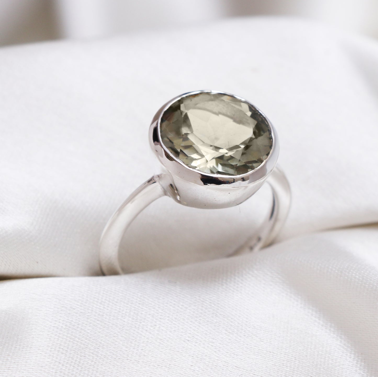 Natural Green Amethyst Ring, Vintage Ring-Round Amethyst Handmade Ring-738 PILWALS