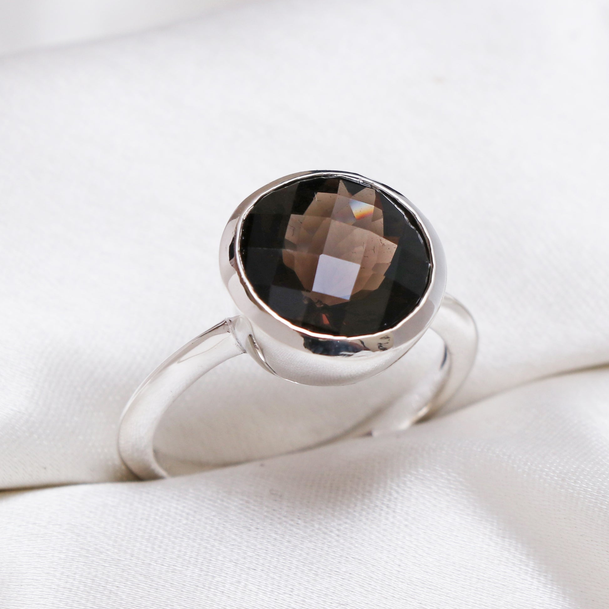 Delicate Smoky Quartz Ring-Sterling Silver Ring-738 PILWALS