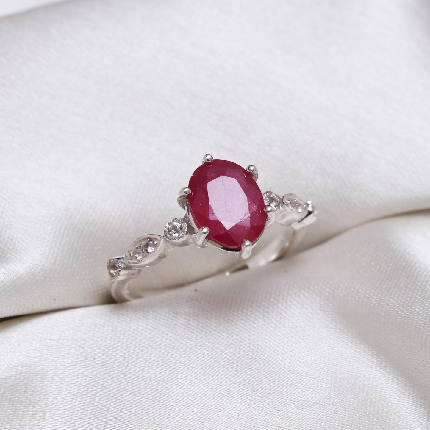 Dainty Ruby Rings for Women, Minimalist Ring, 925 Sterling Silver Ring-730 PILWALS