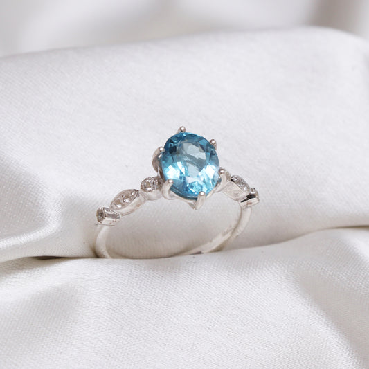 London Blue Topaz Ring for women, Blue Topaz Dainty Ring-730 PILWALS