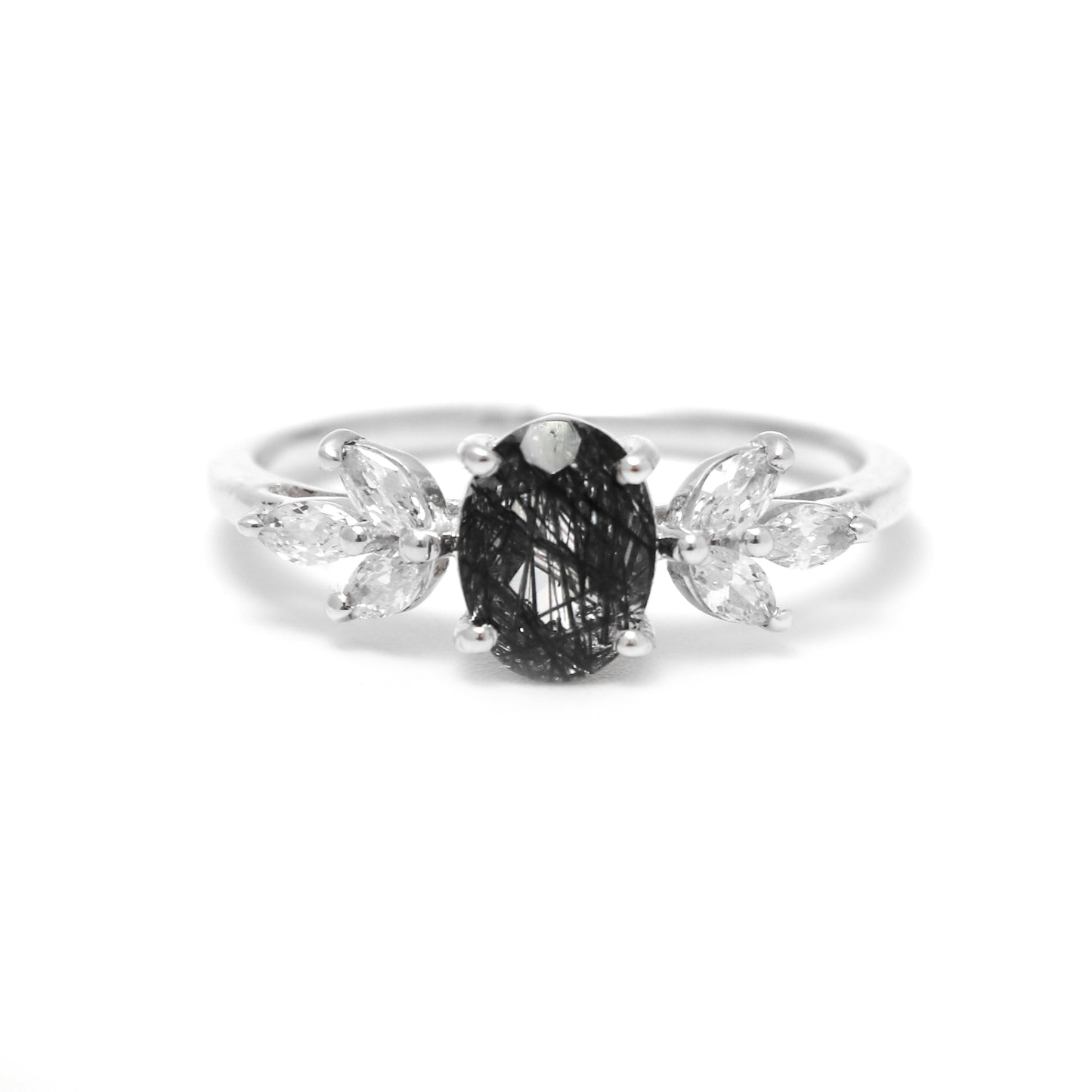 Leaf Beautiful Natural Black Rutiled Engagement Ring-664 PILWALS