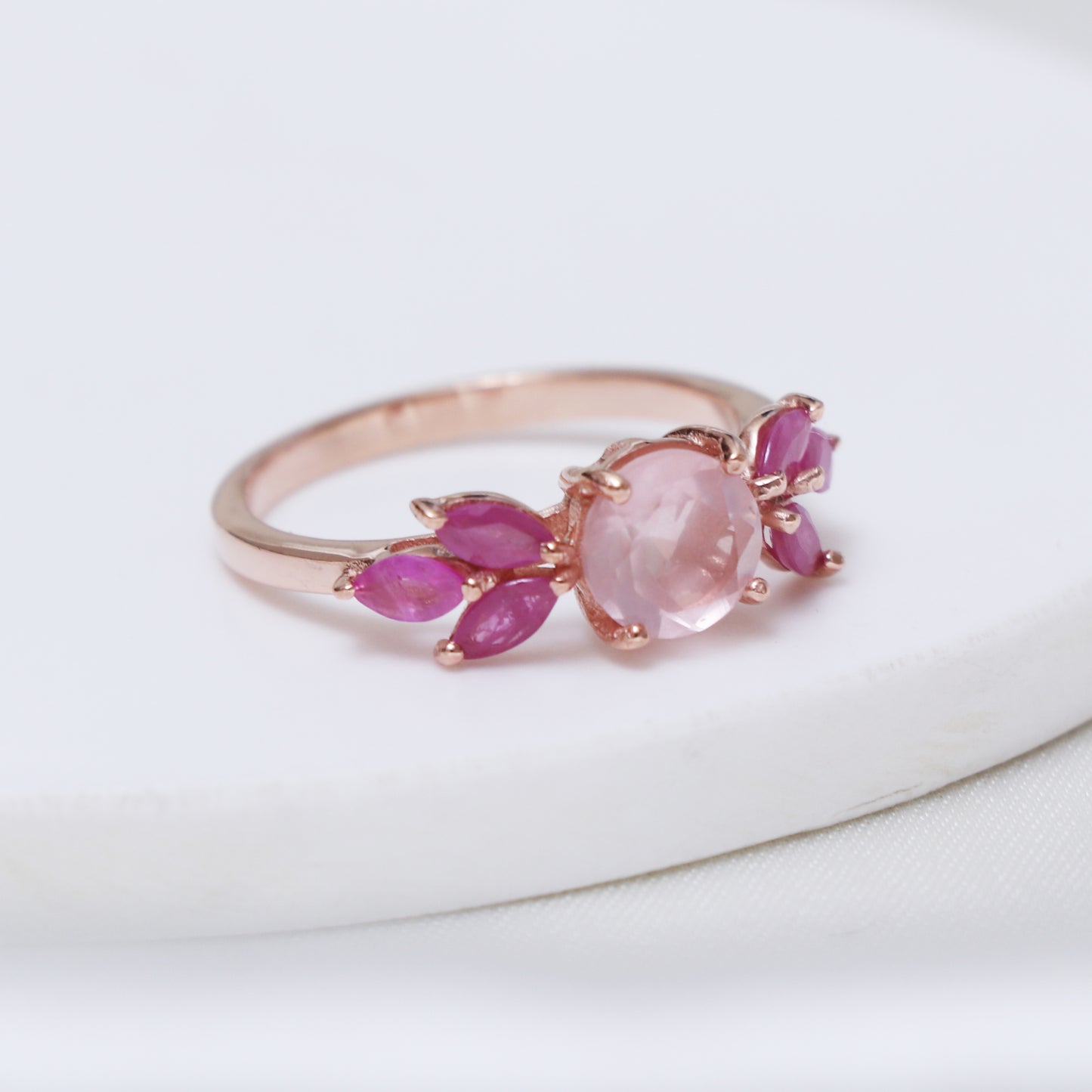 Lovely Rose Quartz Ring, Art Deco Floral Ring-632 PILWALS