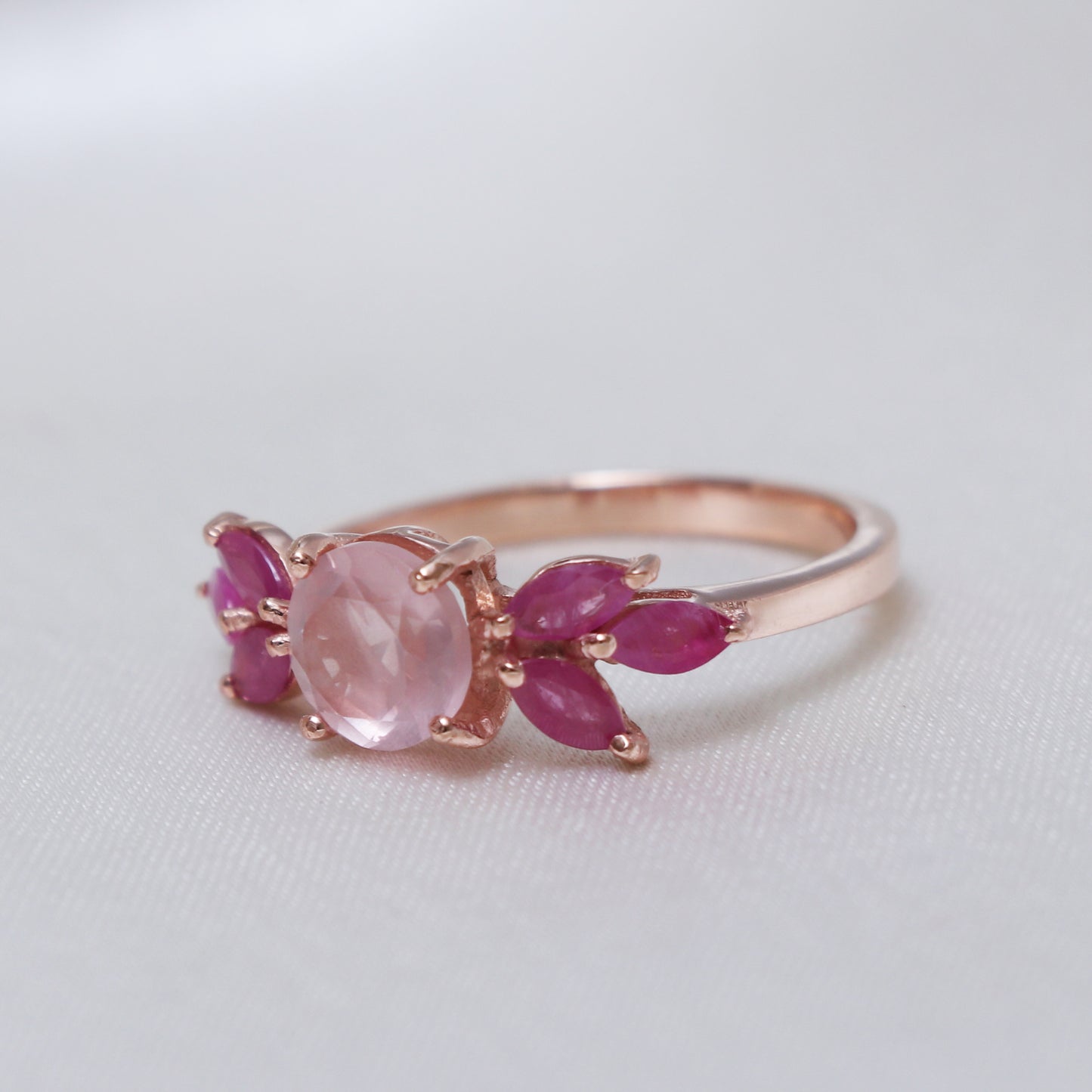 Lovely Rose Quartz Ring, Art Deco Floral Ring-632 PILWALS