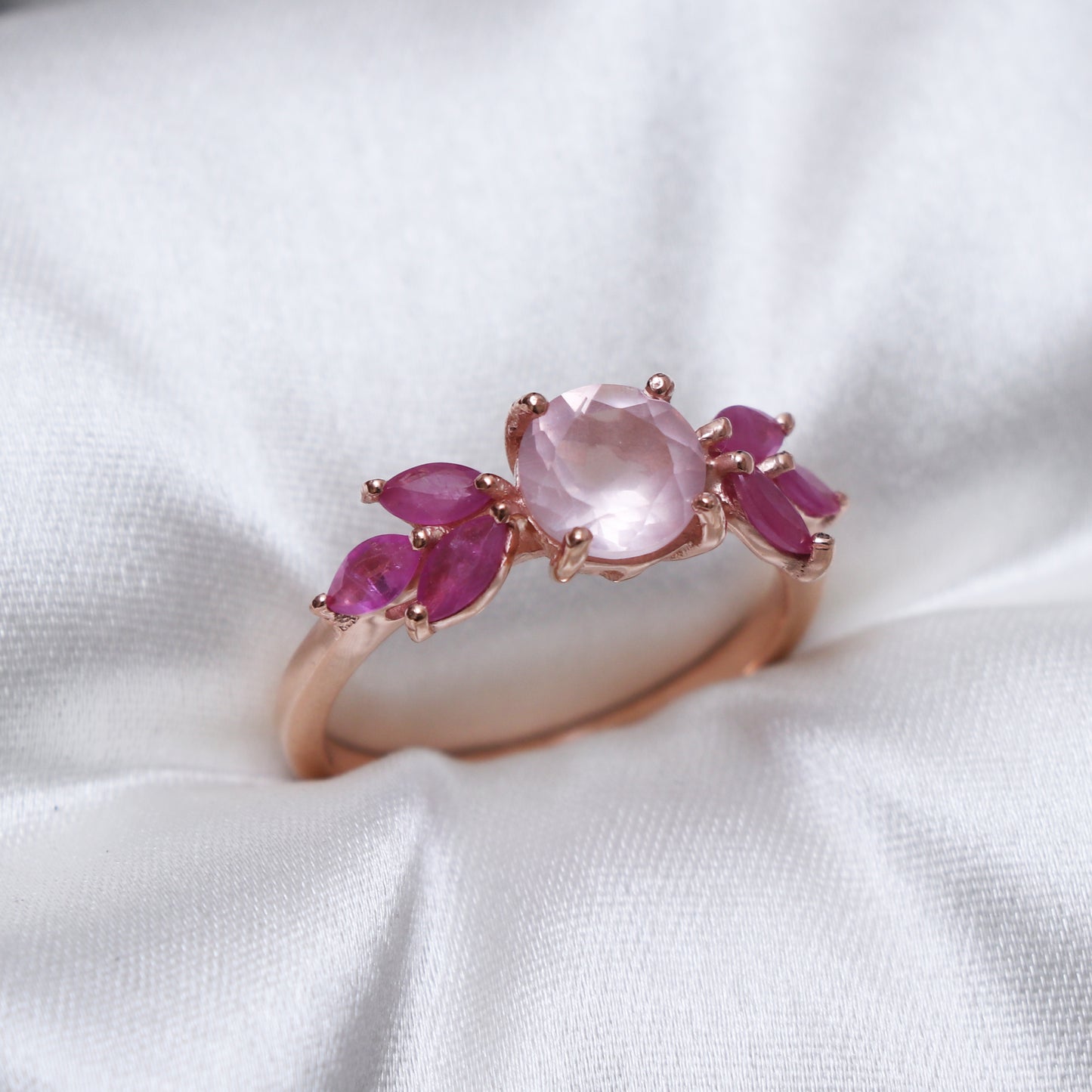 Lovely Rose Quartz Ring, Art Deco Floral Ring-632 PILWALS