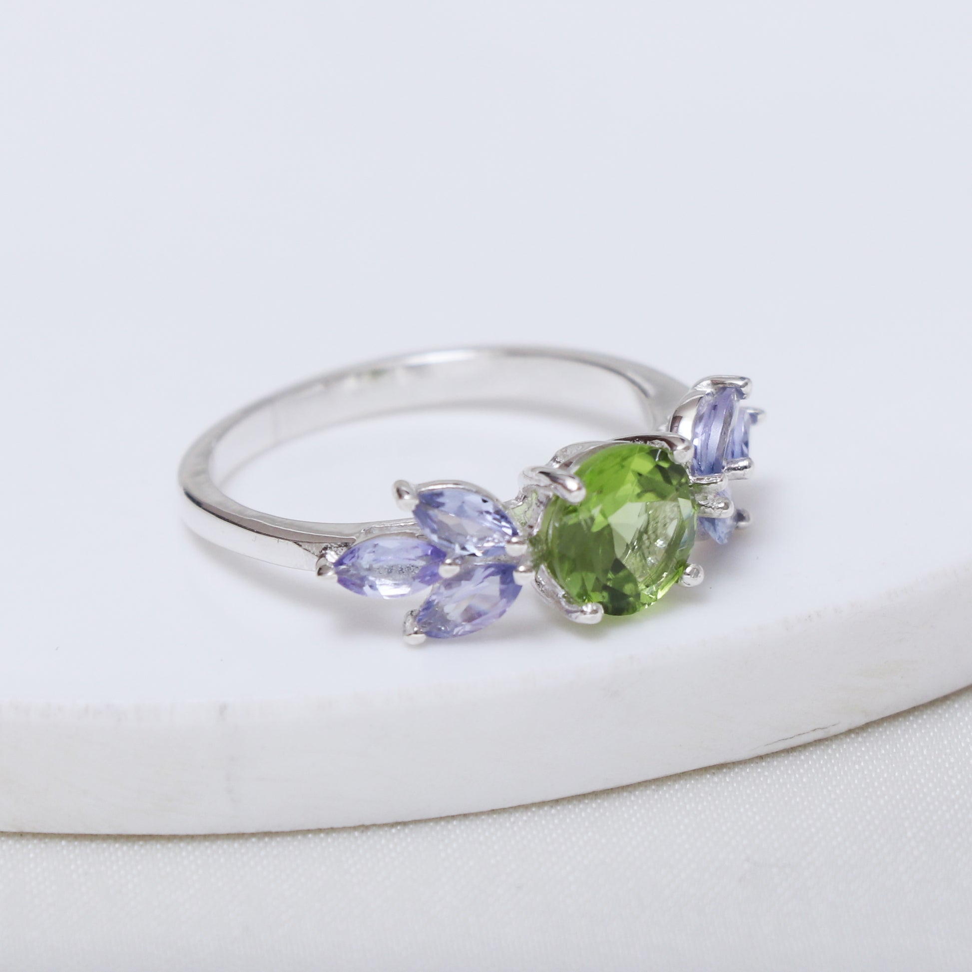 Natural Green Peridot Ring-Unique Floral Green Ring-632 PILWALS