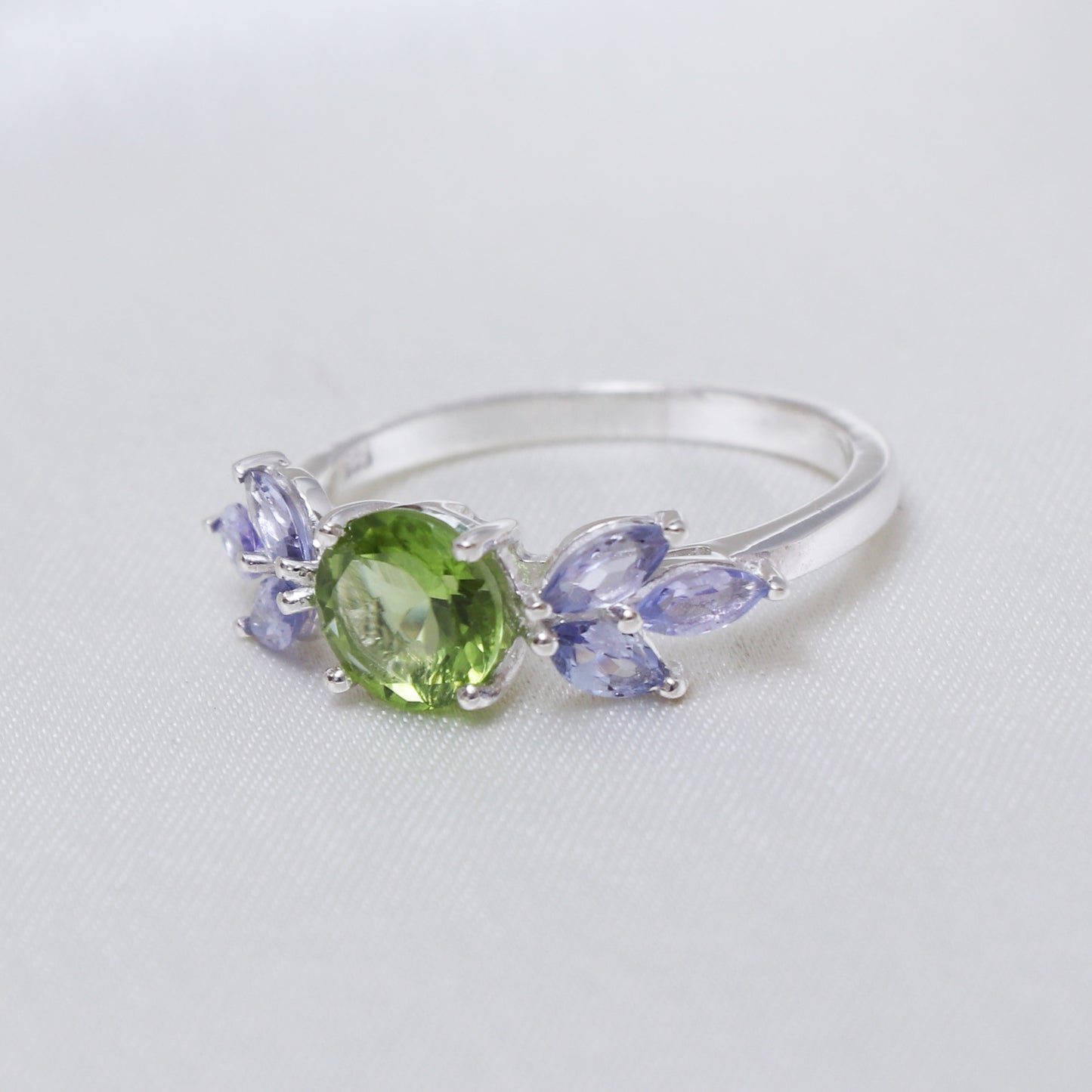 Natural Green Peridot Ring-Unique Floral Green Ring-632 PILWALS