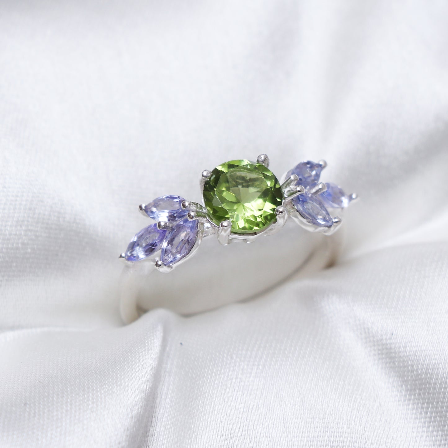 Natural Green Peridot Ring-Unique Floral Green Ring-632 PILWALS