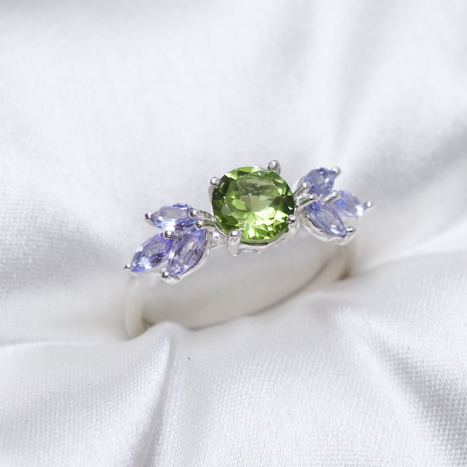 Natural Green Peridot Ring-Unique Floral Green Ring-632 PILWALS