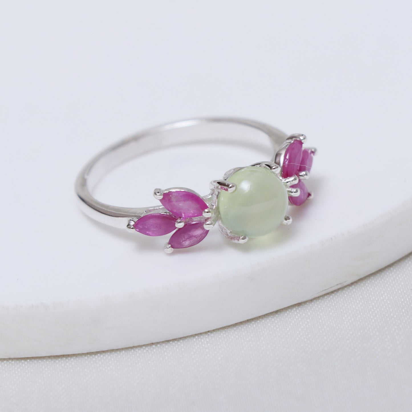 Natural Green Prehnite Floral Wedding Ring-632 PILWALS