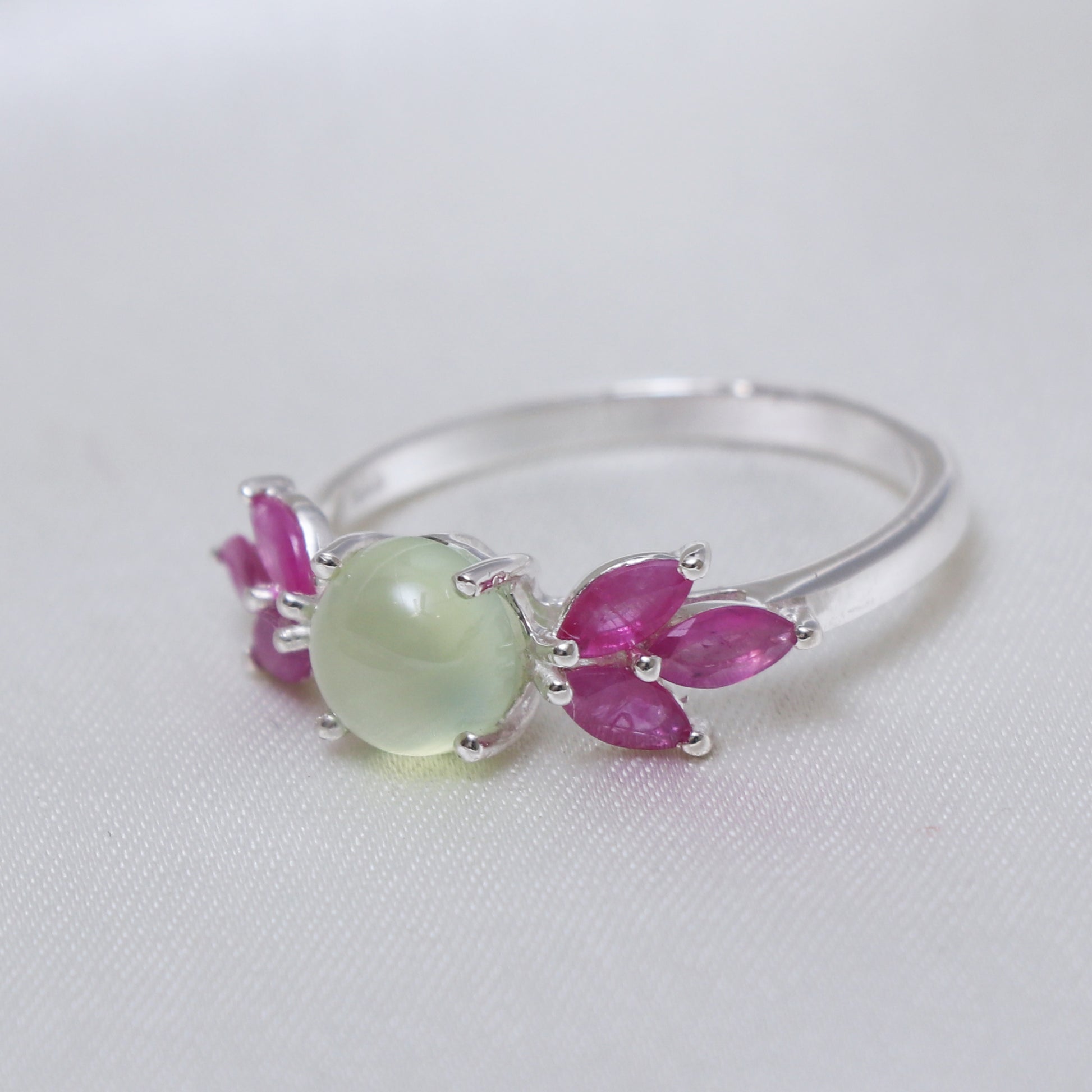 Natural Green Prehnite Floral Wedding Ring-632 PILWALS