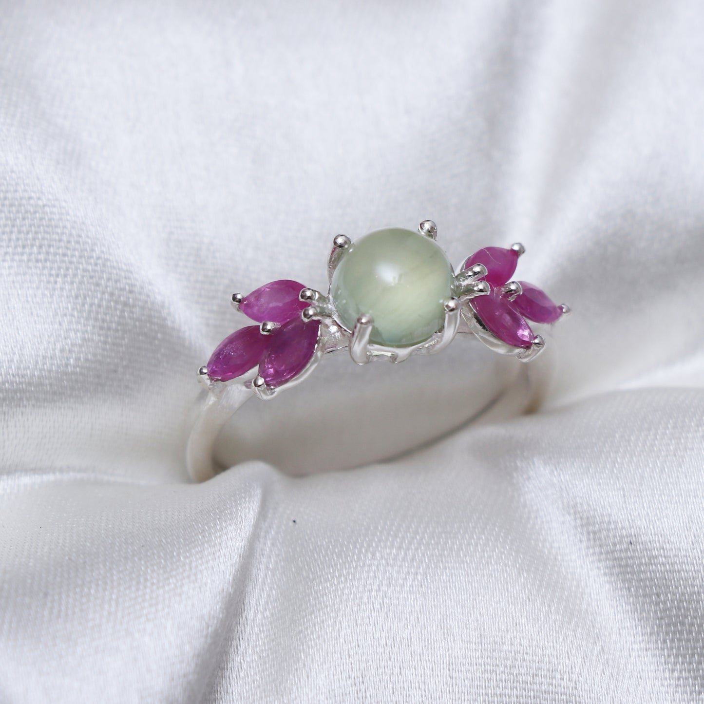 Natural Green Prehnite Floral Wedding Ring-632 PILWALS