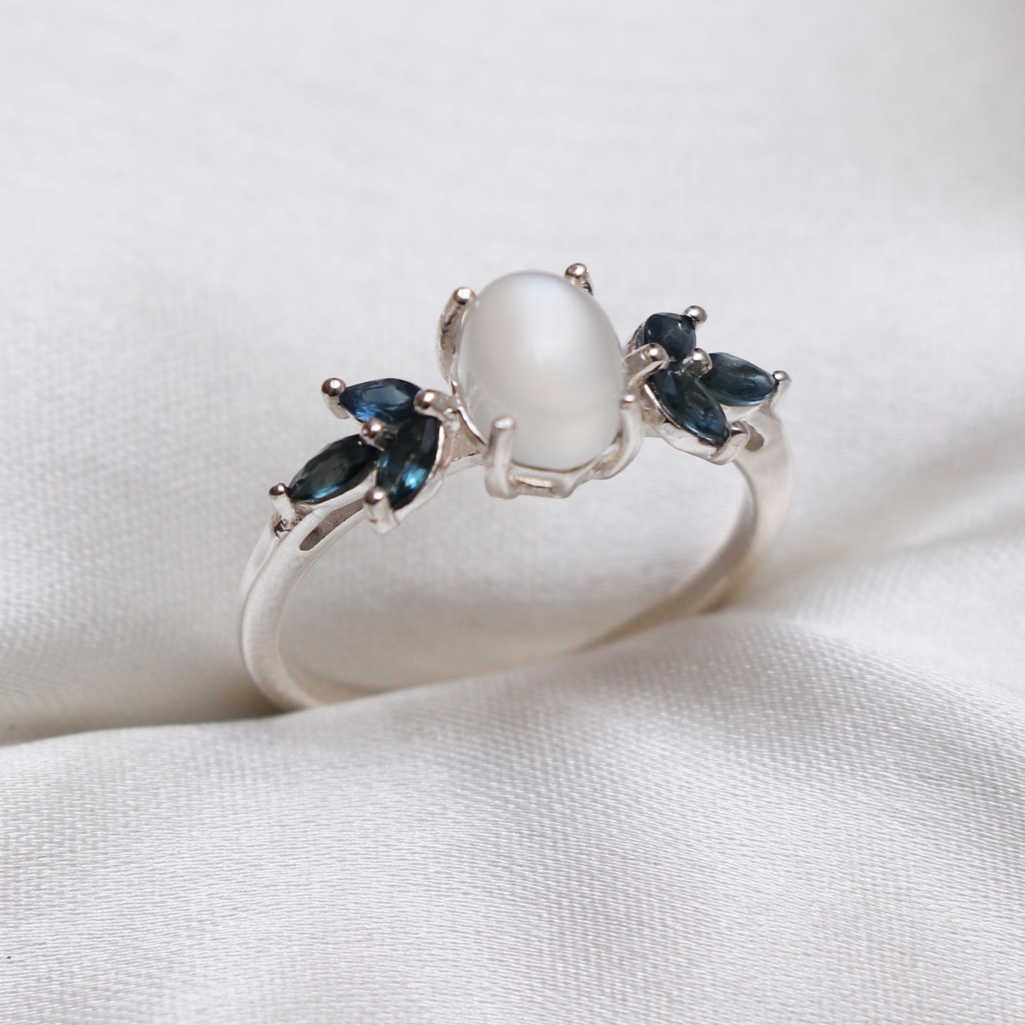 Natural Moonstone Ring, Oval Moonstone Birthstone Ring-664 PILWALS