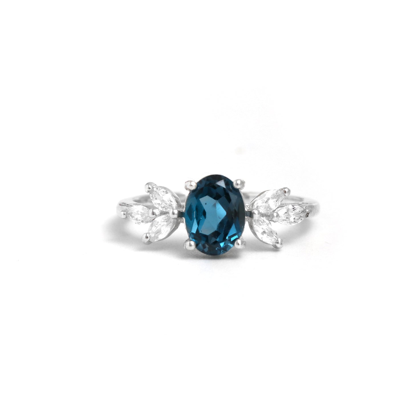 Natural London Blue Topaz Ring-Oval Cut Blue Topaz Engagement Ring-664 PILWALS