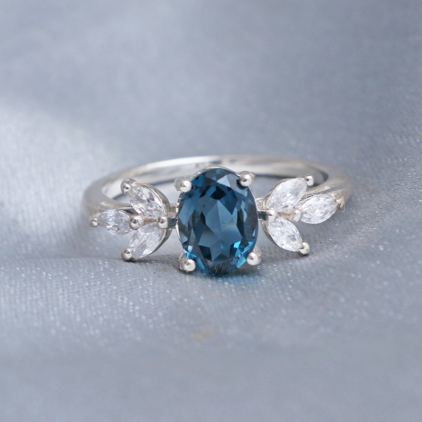 Natural London Blue Topaz Ring-Oval Cut Blue Topaz Engagement Ring-664 PILWALS