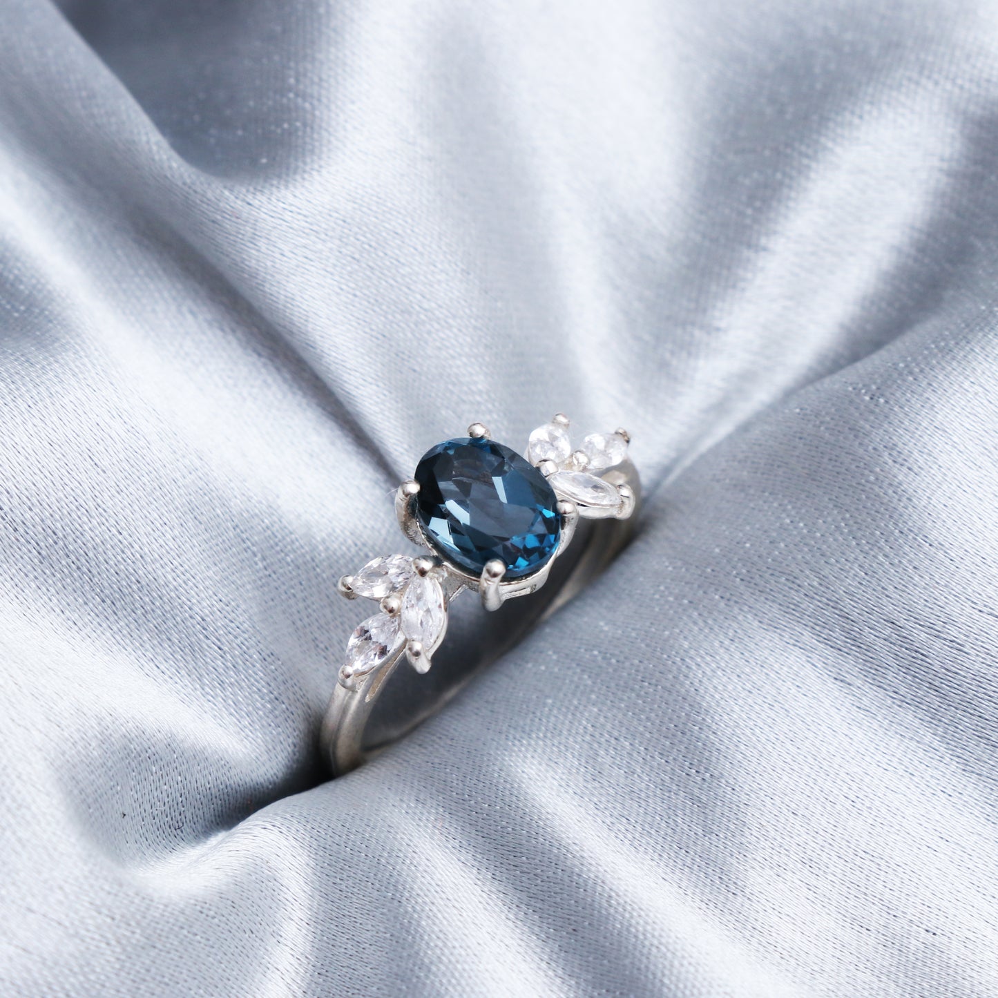 Natural London Blue Topaz Ring-Oval Cut Blue Topaz Engagement Ring-664 PILWALS