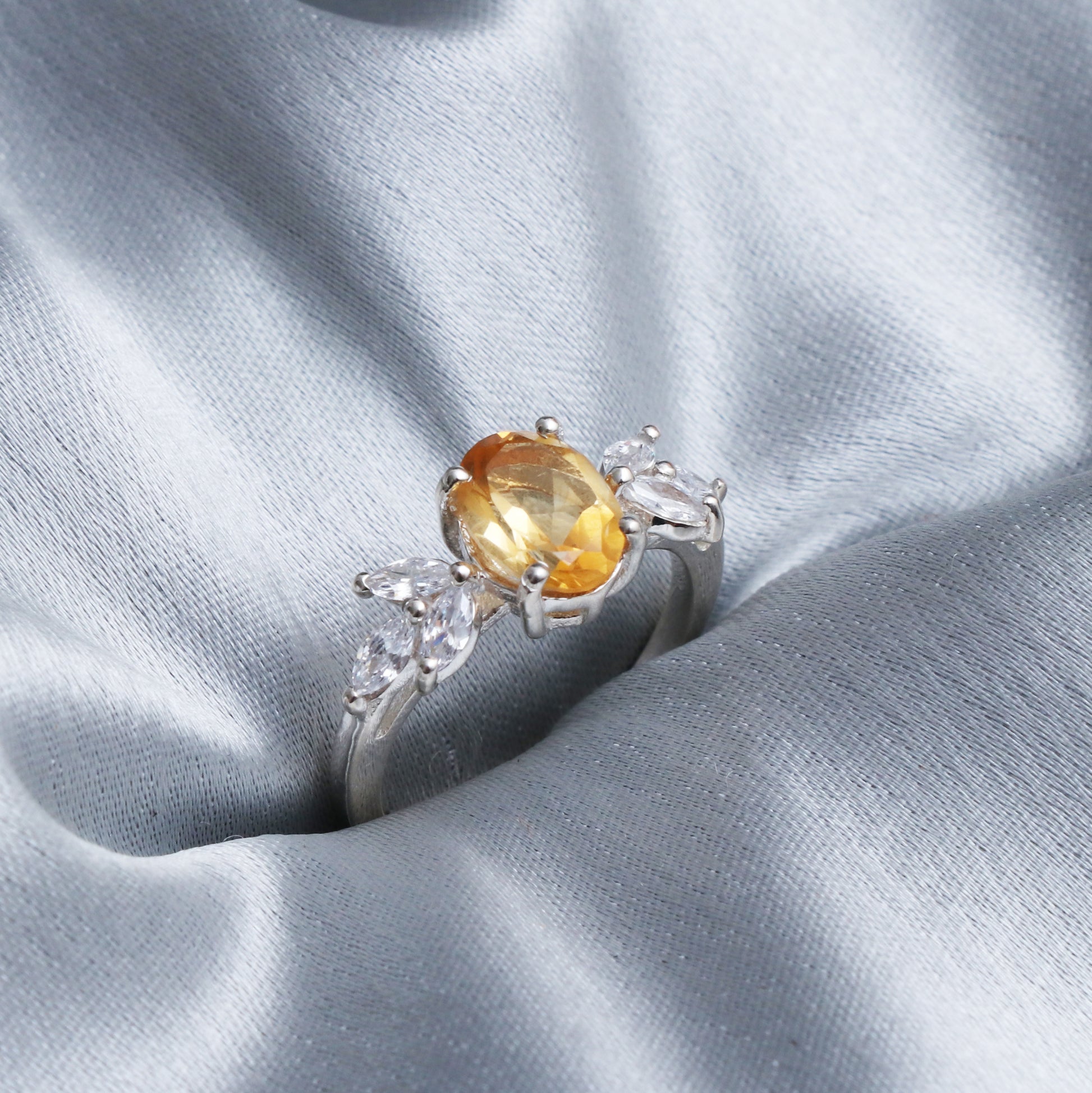 Golden Citrine Ring, Citrine Gemstone Silver Ring-664 PILWALS