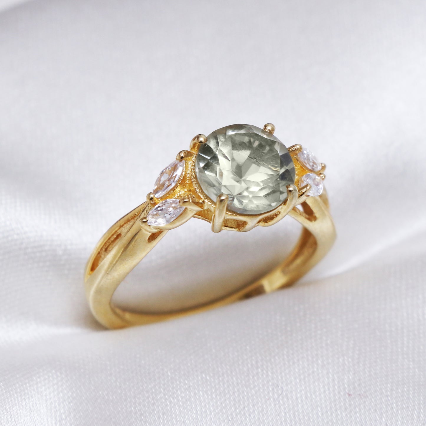 Stunning Prasiolite Engagement Ring-Natural Green Amethyst Ring-631 PILWALS