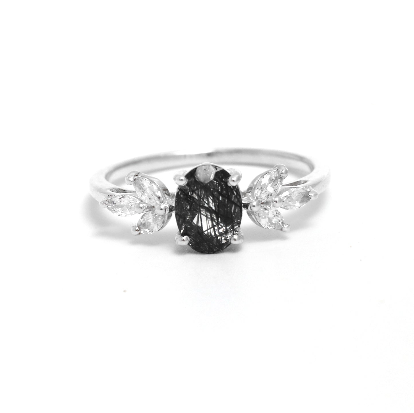 Leaf Beautiful Natural Black Rutiled Engagement Ring-664 PILWALS