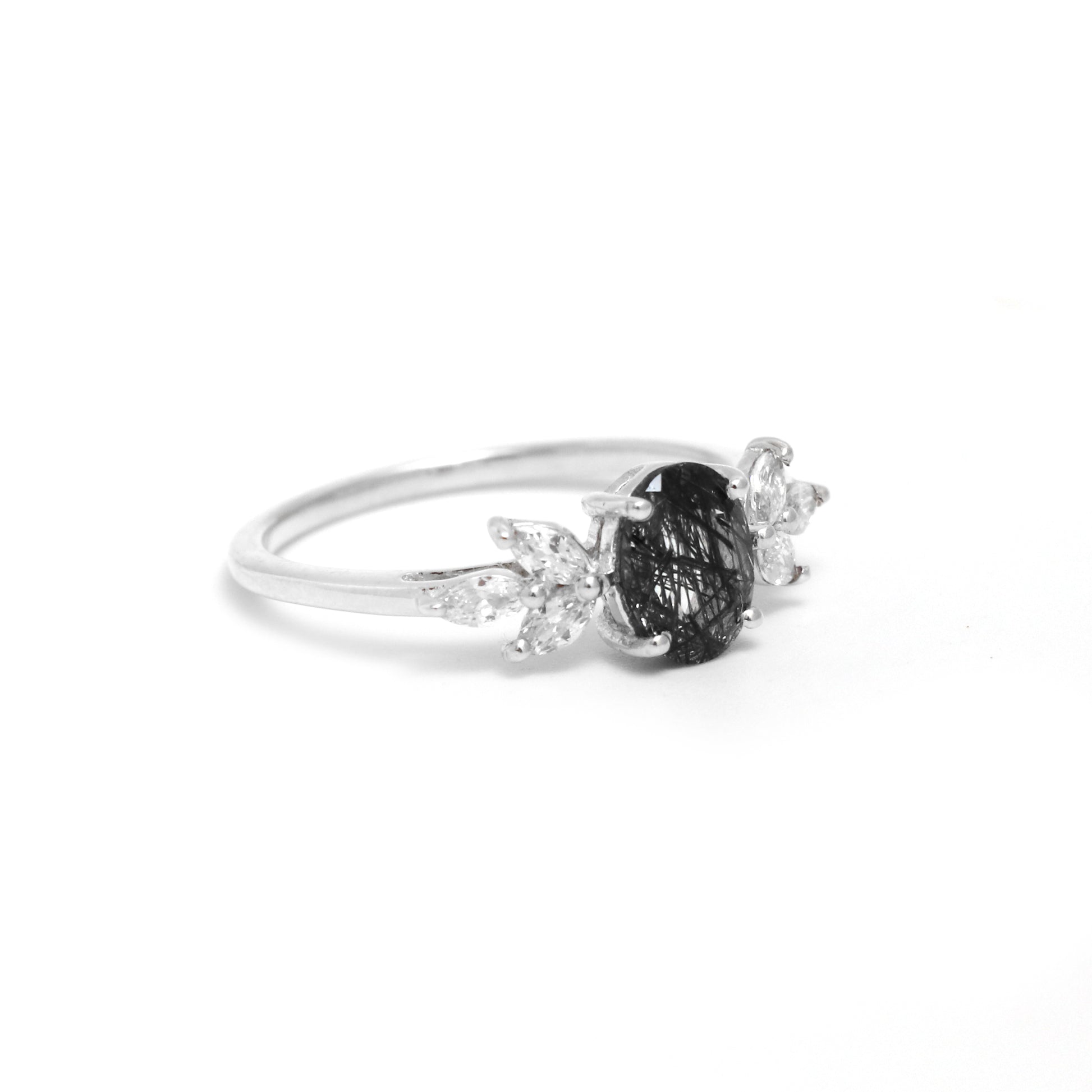 Leaf Beautiful Natural Black Rutiled Engagement Ring-664 PILWALS