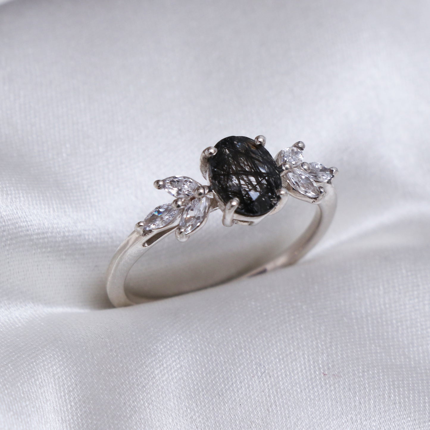 Leaf Beautiful Natural Black Rutiled Engagement Ring-664 PILWALS