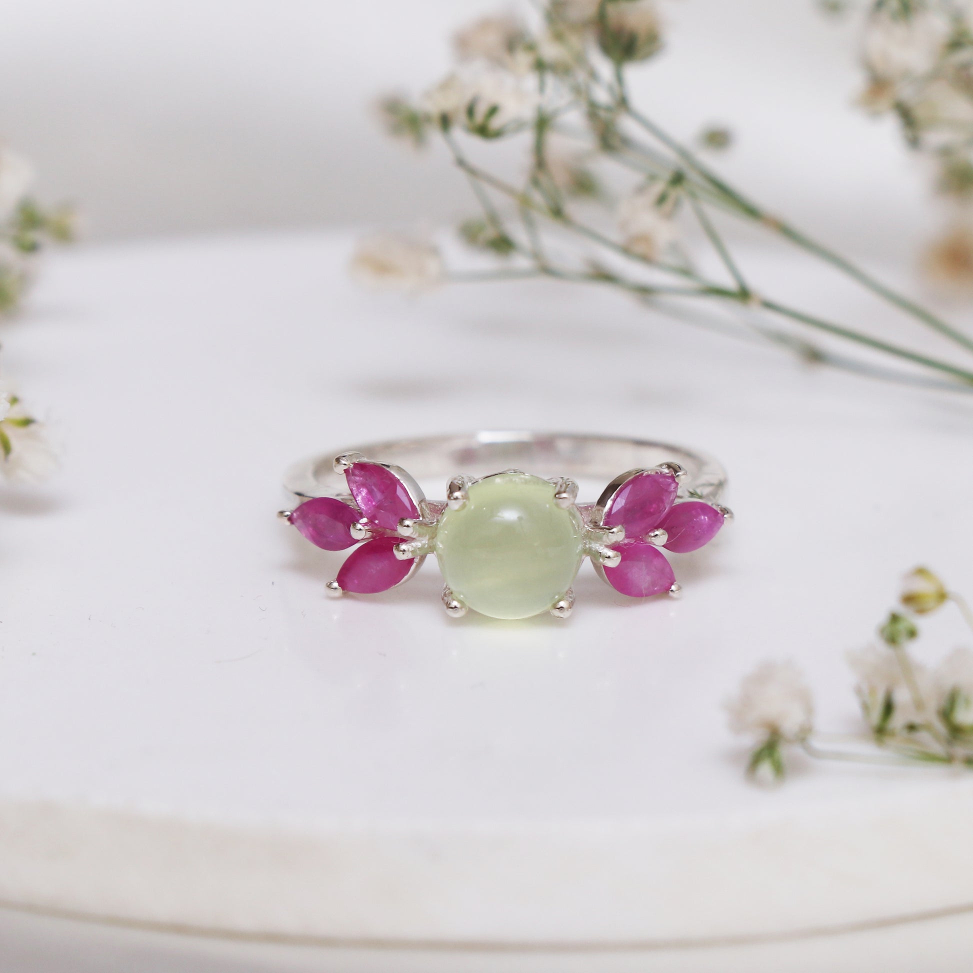 Natural Green Prehnite Floral Wedding Ring-632 PILWALS