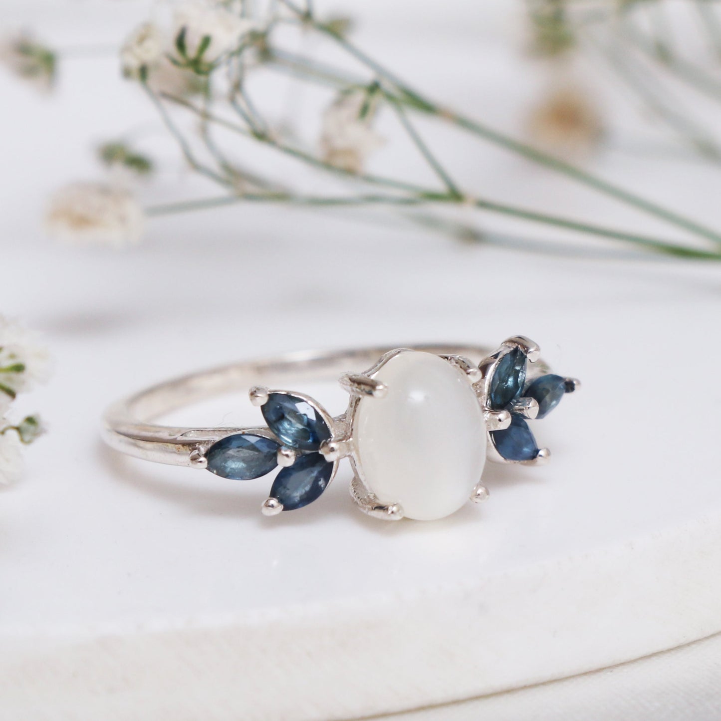 Natural Moonstone Ring, Oval Moonstone Birthstone Ring-664 PILWALS