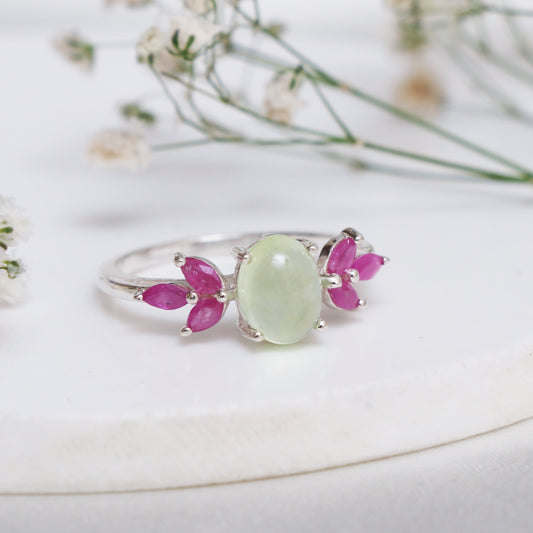 Natural Prehnite Gemstone Ring-Unique Green Prehnite Ring-664 PILWALS