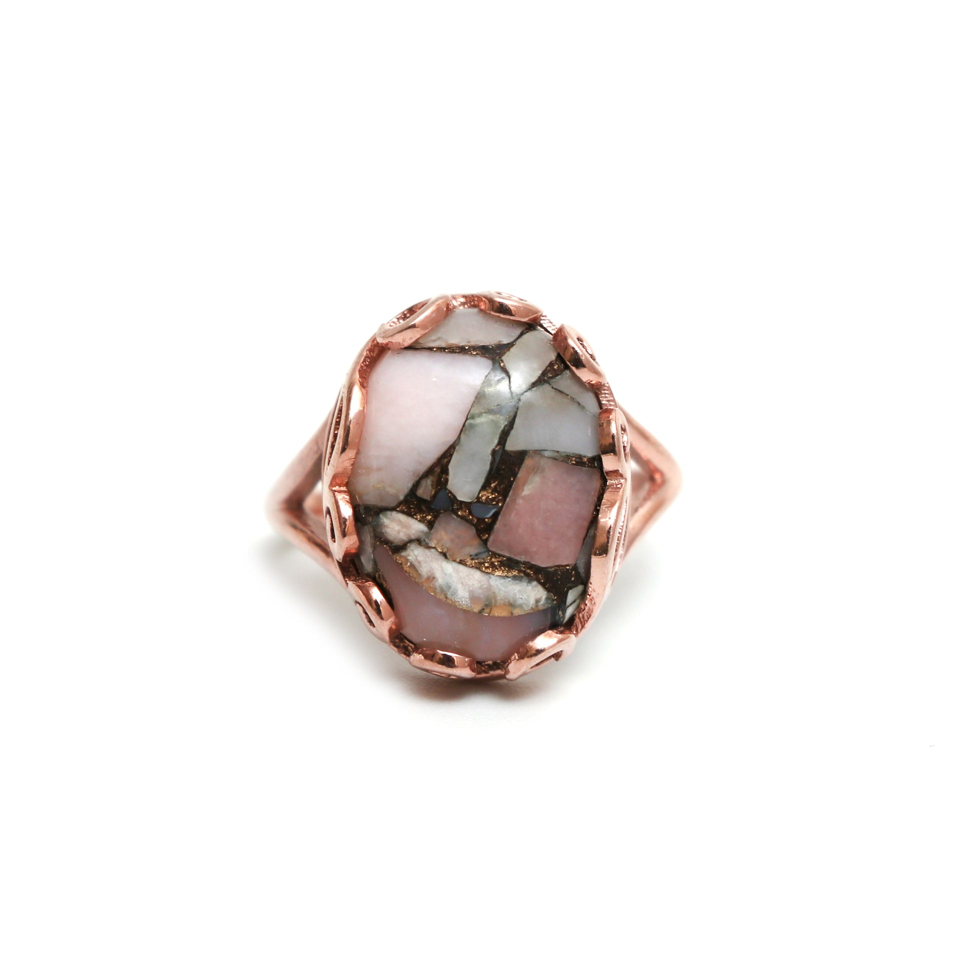 Pink Opal Copper Turquoise Statement Ring-Unique Stone Ring-736 PILWALS