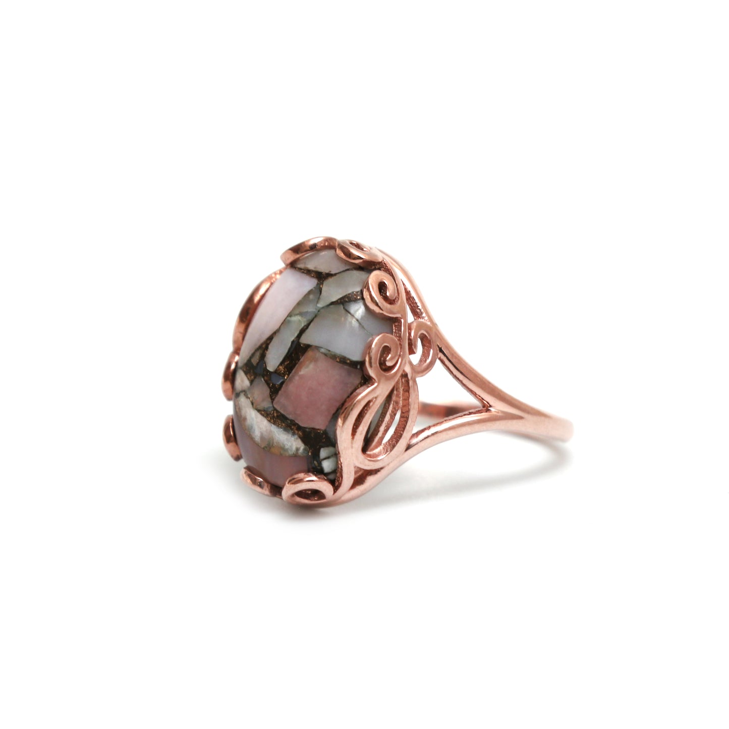 Pink Opal Copper Turquoise Statement Ring-Unique Stone Ring-736 PILWALS