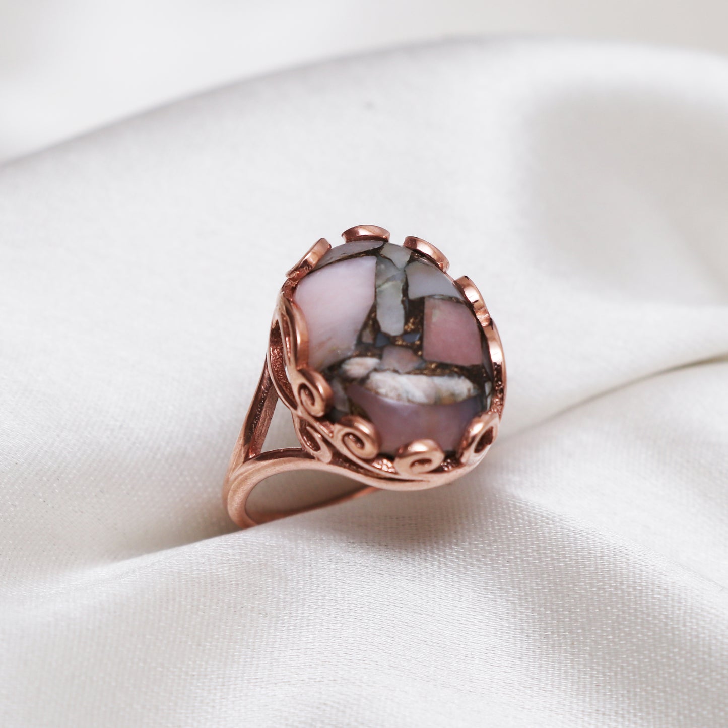 Pink Opal Copper Turquoise Statement Ring-Unique Stone Ring-736 PILWALS