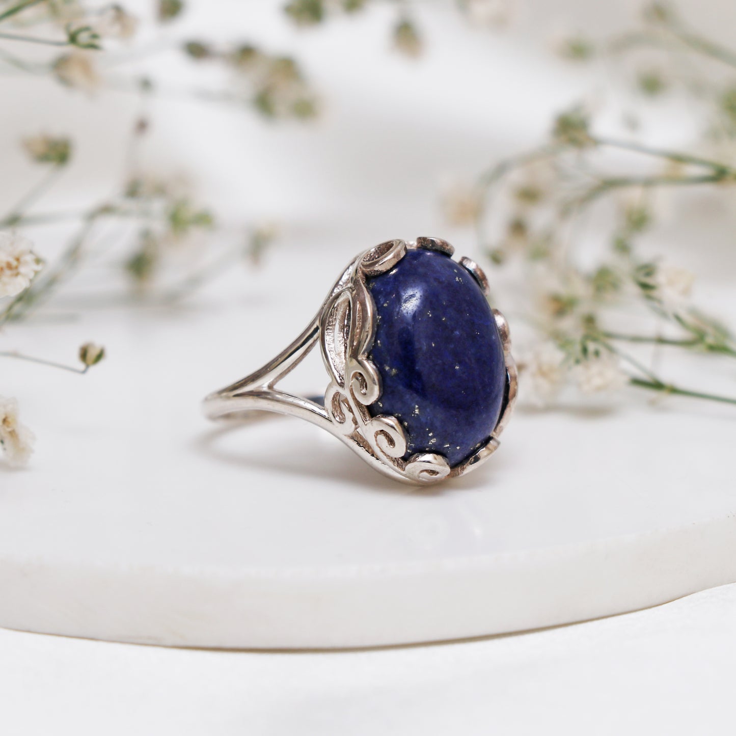 Delicate Blue Lapis lazuli Statement Ring, Lapis lazuli Birthstone Ring For Gift-736 PILWALS