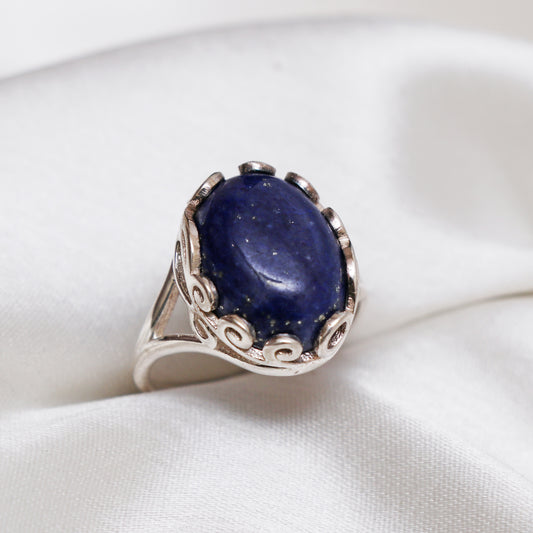 Delicate Blue Lapis lazuli Statement Ring, Lapis lazuli Birthstone Ring For Gift-736 PILWALS