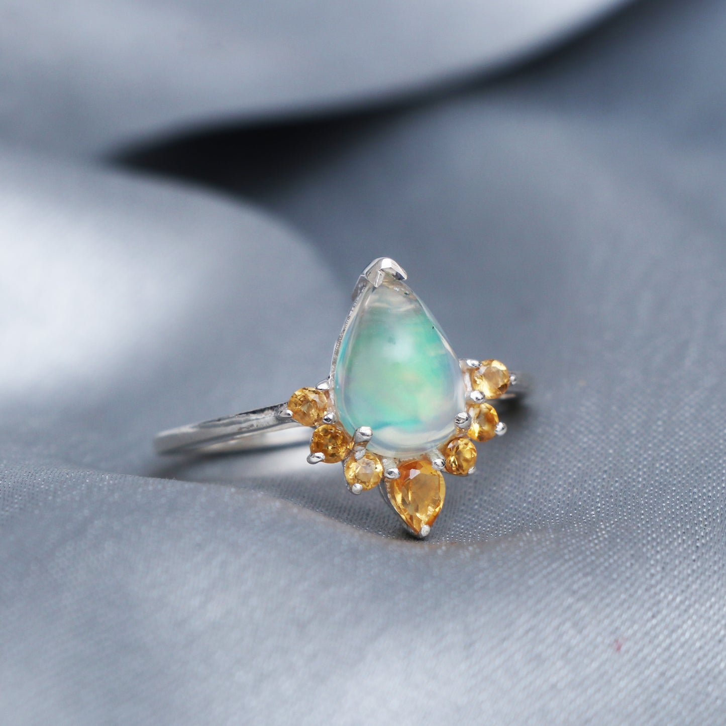 Opal Engagement Ring, Fire Opal Ring, Ethiopian Opal Pear Ring-707 PILWALS