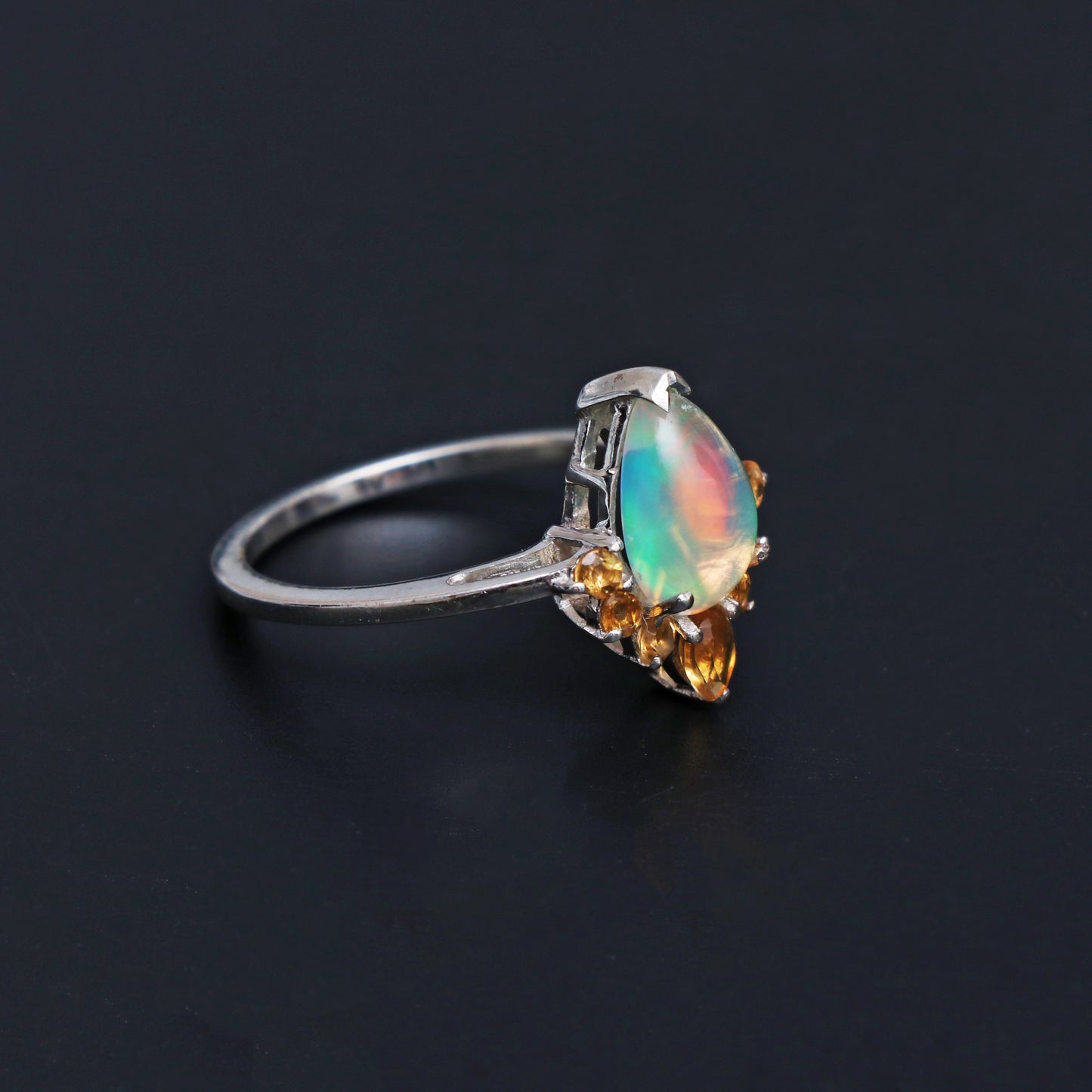 Opal Engagement Ring, Fire Opal Ring, Ethiopian Opal Pear Ring-707 PILWALS