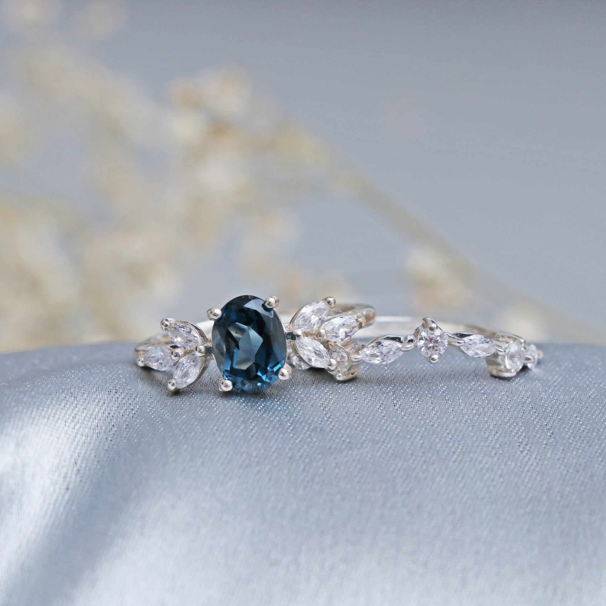 Natural London Blue Topaz Ring-Oval Cut Blue Topaz Engagement Ring-664 PILWALS